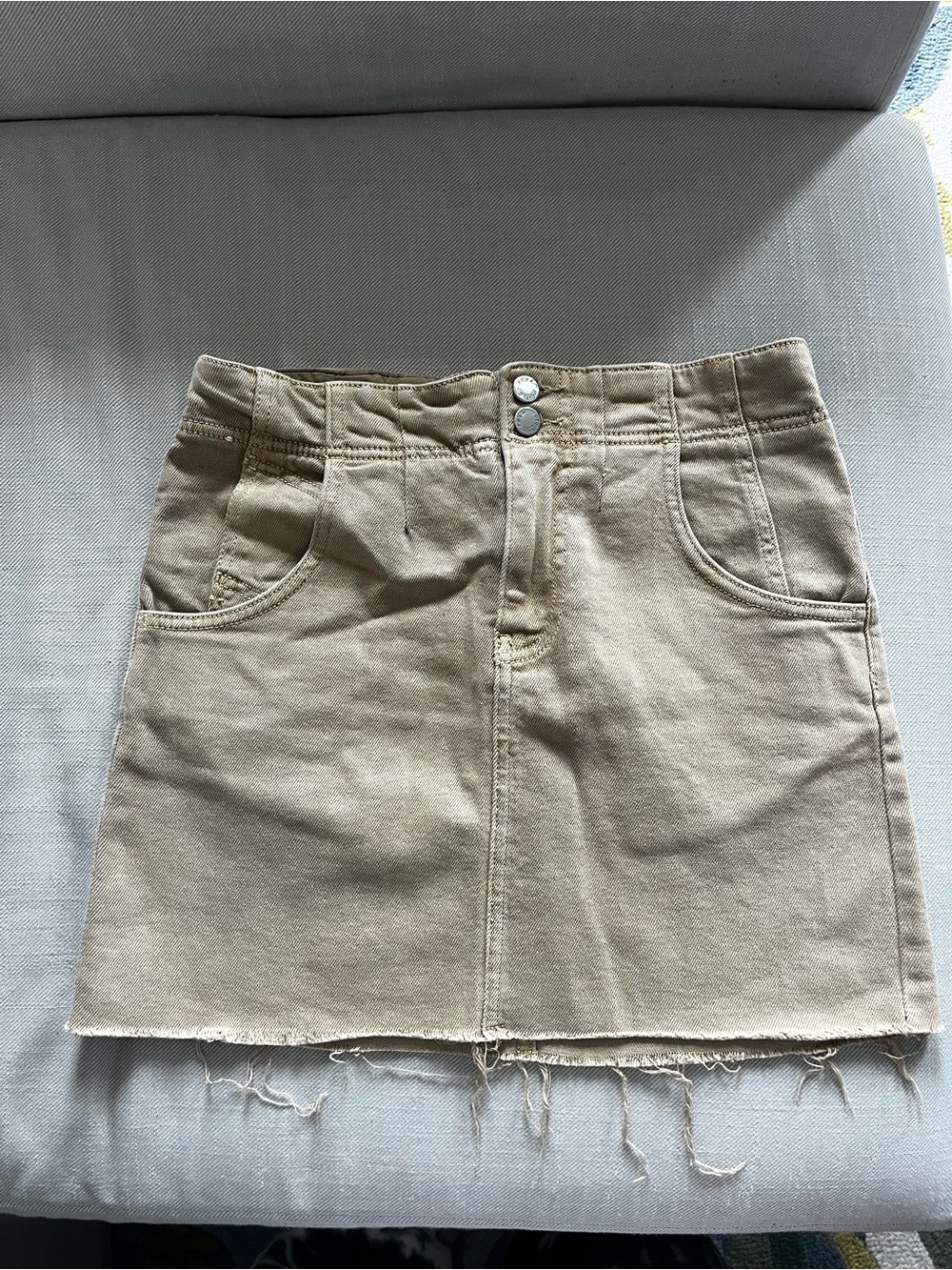 Free People Tan Raw-Hem Mini Skirt